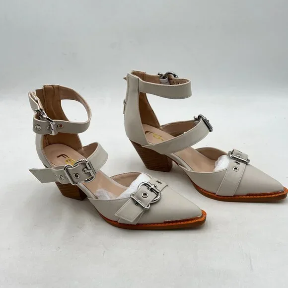 FSJ Beige Buckle Strap Heels - Picture 4 of 12